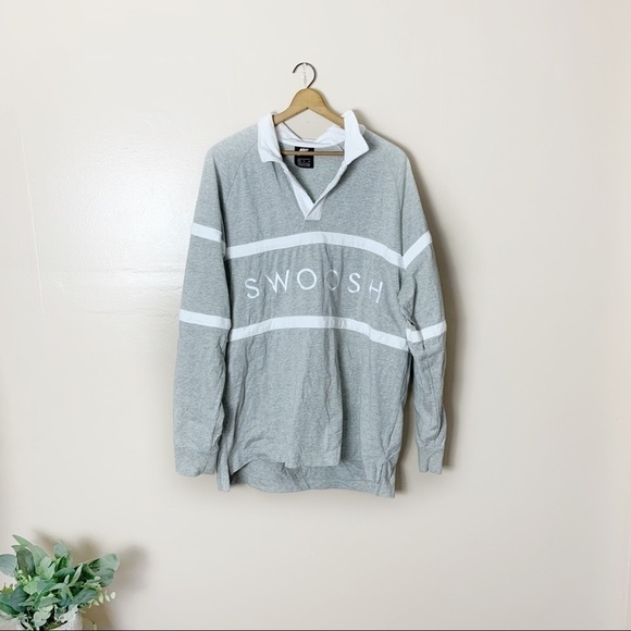 [Nike] Swoosh Women's Gray & White Collared Long Sleeve Pullover Top - Picture 1 of 10